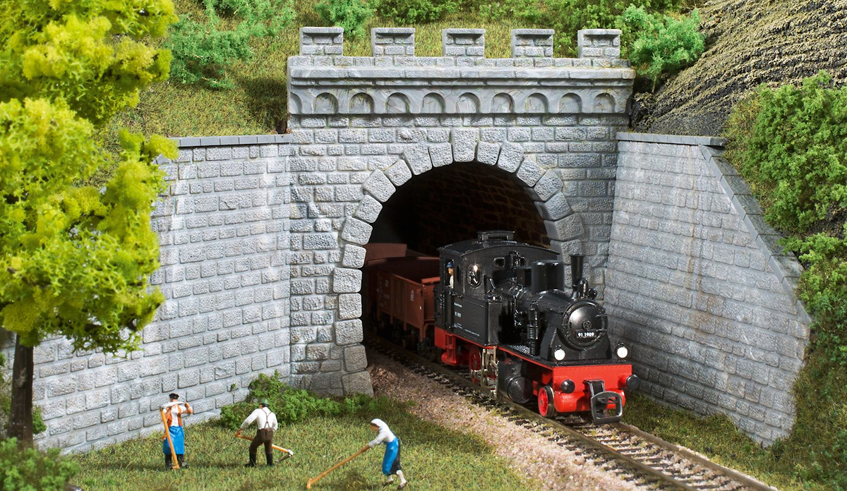 Modelová železnice - TT Plast - železniční portál kamenný jednokolejný 2ks