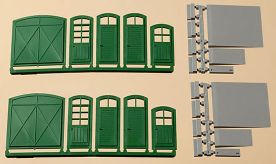 Modelová železnice - H0 Stavebnicový systém - vrata 2ks, dveře 8ks, rampa 4ks, schod 8ks
