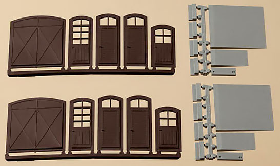 Modelová železnice - H0 Stavebnicový systém - vrata 2ks, dveře 8ks, rampa 4ks, schod 8ks