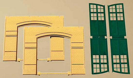 Modelová železnice - H0 Stavebnicový systém - zeď žlutá 2326A 2ks, vrata 2ks