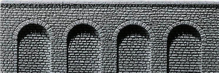 Modelová železnice - N Tvrzená pěna - zeď kamenné kvádry s arkádami 370x60mm