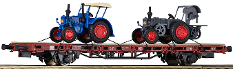 H0 Plošinový vůz s traktory LANZ, DB