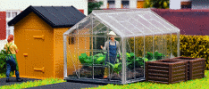 H0 Stavebnice - zahradní domek, skleník a vyvýšený záhon