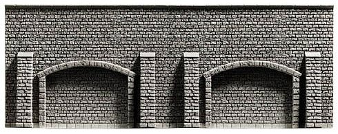 Modelová železnice - N Tvrzená pěna - zeď kamenné kvádry opěrná s arkádami 198x74mm