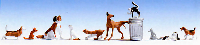 Modelová železnice - TT Figurky - psi a kočky