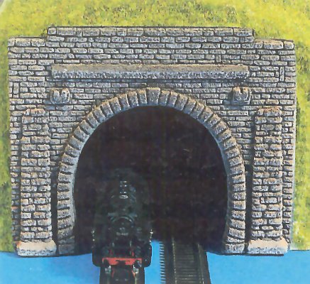 Modelová železnice - TT Tvrzená pěna - železniční portál kamenný dvoukolejný 2ks