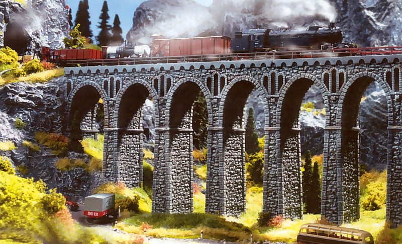 Modelová železnice - H0 Tvrzená pěna - viadukt kamenný přímý 370mm