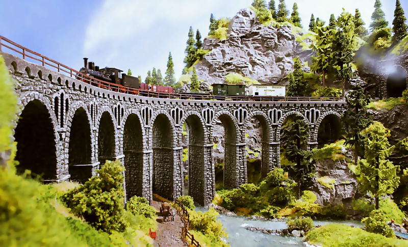Modelová železnice - H0 Tvrzená pěna - viadukt kamenný obloukový R1 R360,0mm/30°