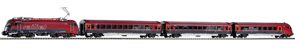 Modelová železnice - H0 Elektrická lokomotiva Railjet Rh1216 + 3 vozy, ÖBB, Ep.V