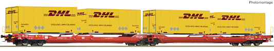 H0 Plošinový vůz T3000e s kontejnerem "DHL", DBAG, Ep.VI