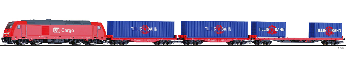 Modelová železnice - TT Analogový set - vlak s lokomotivou TRAXX DB Cargo s kolejemi s podložím