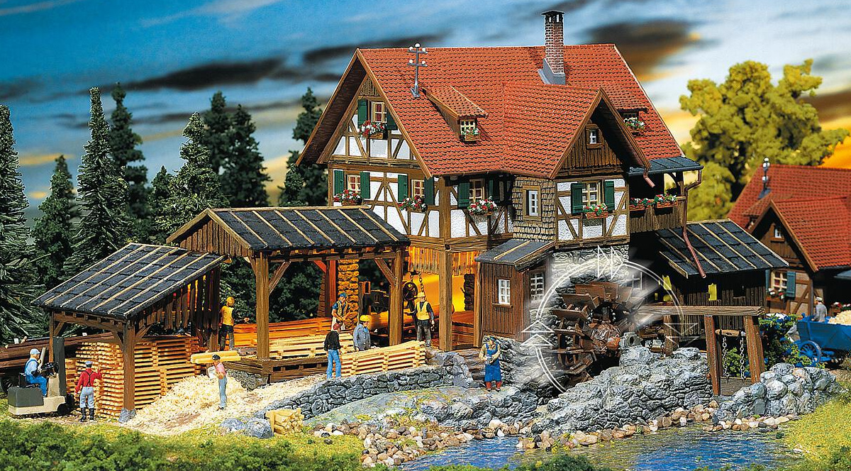 Modelová železnice - H0 Stavebnice - pila a vodní mlýn s pohybem