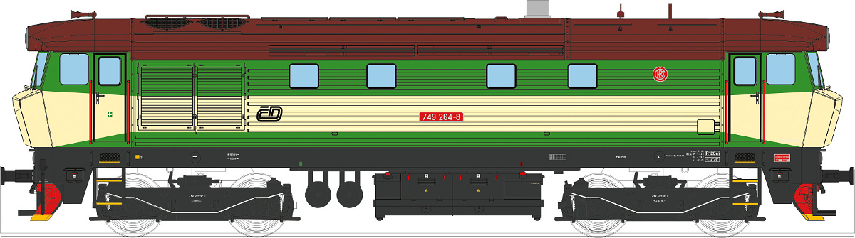 Modelová železnice - TT Dieselová lokomotiva 749.264-8 "Bardotka", ČD, Ep.V
