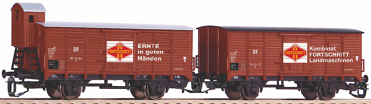 Modelová železnice - TT 2ks Krytý vůz G02 "Fortschritt", DR, Ep.III