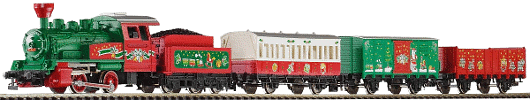 H0 HOBBY set - vánoční vlak s parní lokomotivou s kolejemi s podložím