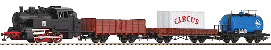 Modelová železnice - H0 HOBBY set - vlak s parní lokomotivou s kolejemi s podložím