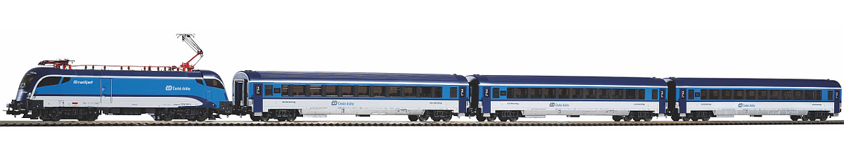 Modelová železnice - H0 Analogový set - vlak s lok. 1216 "Railjet" ČD s kolejemi s podložím - VRÁCENO
