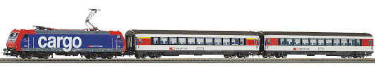 H0 Digitální set - vlak s lokomotivou Re484 SBB s kolejemi s podložím