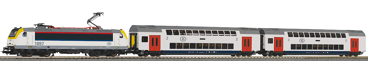 Modelová železnice - H0 Digitální set - vlak s lokomotivou BR186 SNCB s kolejemi s podložím