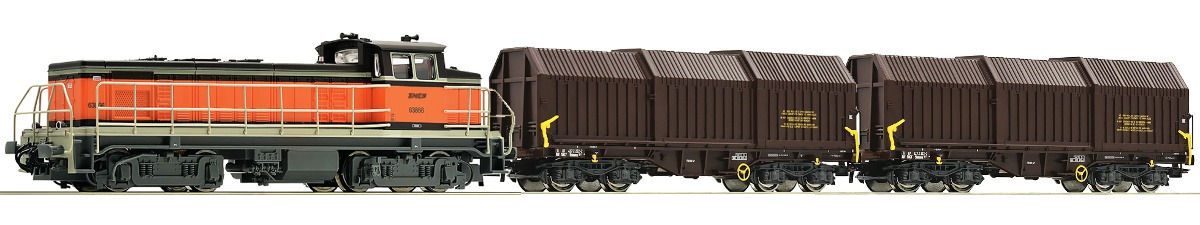Modelová železnice - H0 Analogový set - vlak s lokomotivou BB63000 SNCF s kolejemi s podložím