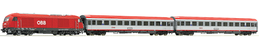 H0 Digitální set - vlak s lokomotivou Rh2016 ÖBB s kolejemi s podložím