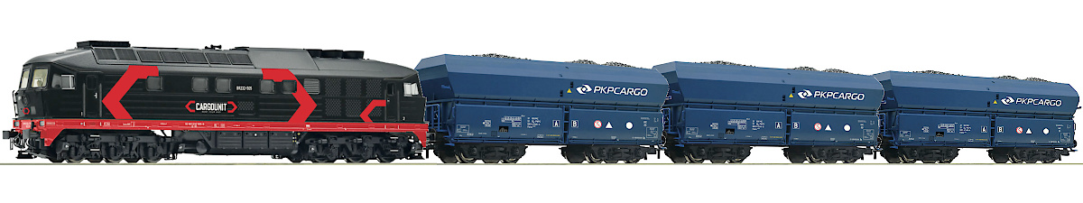 Modelová železnice - H0 Digitální set - vlak s lokomotivou BR232 PKP s kolejemi s podložím