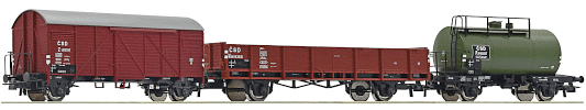 Modelová železnice - H0 3ks Krytý Z, otevřený Vd a cisternový vůz R, ČSD, Ep.III