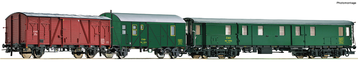 Modelová železnice - H0 3ks Krytý a služební vůz, ČSD, Ep.IV