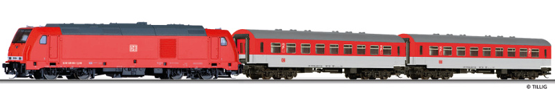 Modelová železnice - TT Analogový set - vlak s lokomotivou BR285 DBAG s kolejemi s podložím