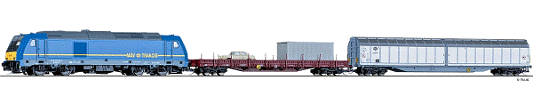 TT Analogový set - vlak s lokomotivou BR285 MAV s kolejemi s podložím