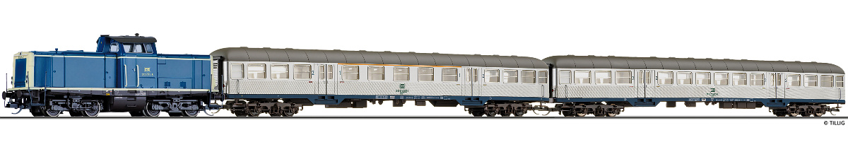 Modelová železnice - TT Analogový set - vlak s lokomotivou BR212 DB s kolejemi