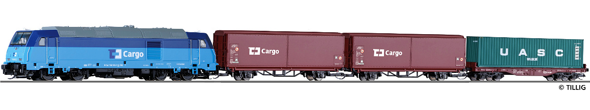 Modelová železnice - TT Analogový set - vlak s lokomotivou TRAXX ČD Cargo s kolejemi s podložím
