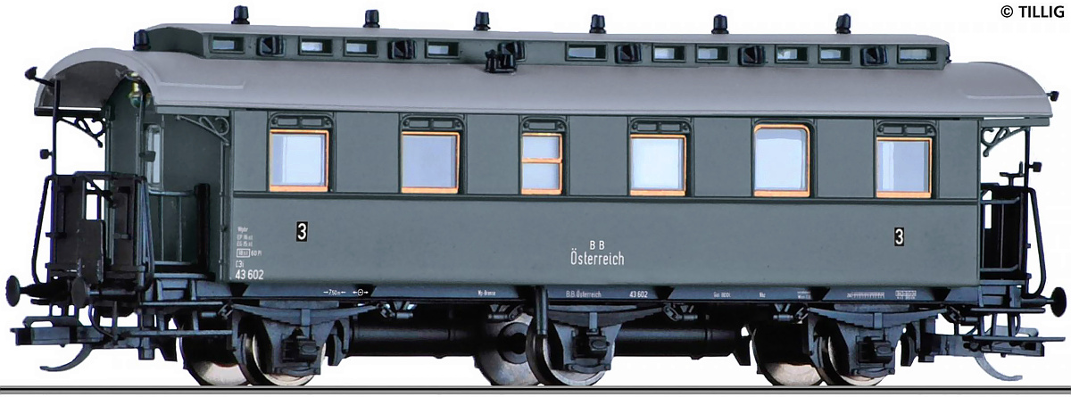 Modelová železnice - TT Osobní vůz C3i 3.tř., BBÖ, Ep.III