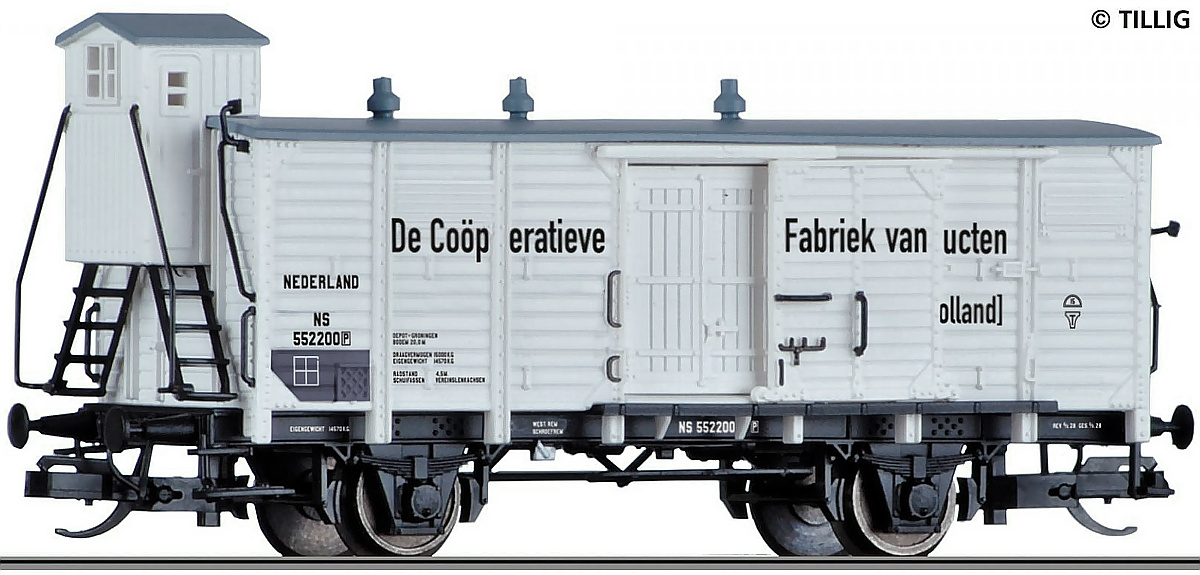 Modelová železnice - TT Chladící vůz "Cooeratieve Farbriek van Melkproducten", NS, Ep.II