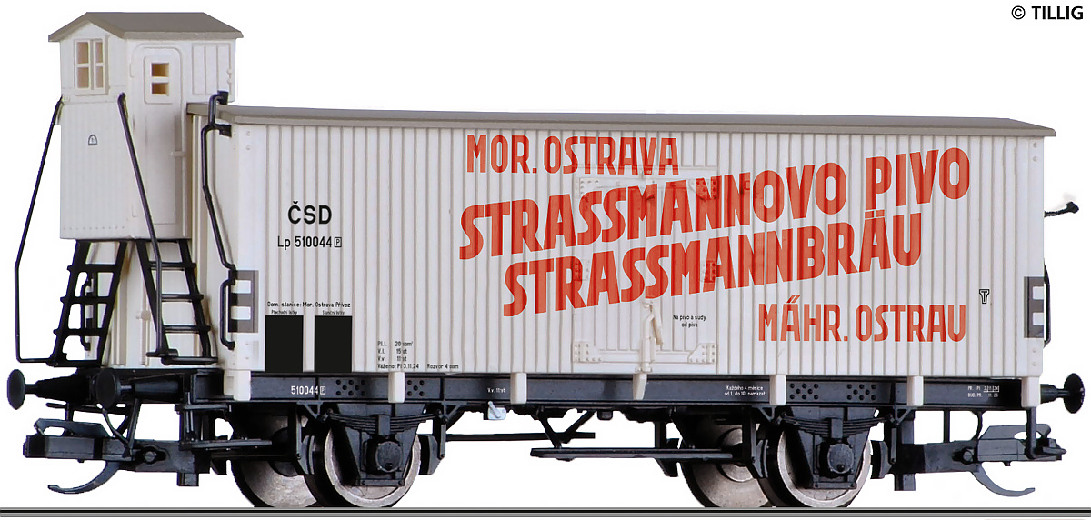 Modelová železnice - TT Chladící vůz "STRASSMANNOVO PIVO", ČSD, Ep.II